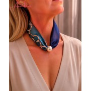 Dames Halssjaal Blauwe cirkels print korte sjaal met parel 543 Dames Halssjaal Blauwe cirkels print korte sjaal met parel 543